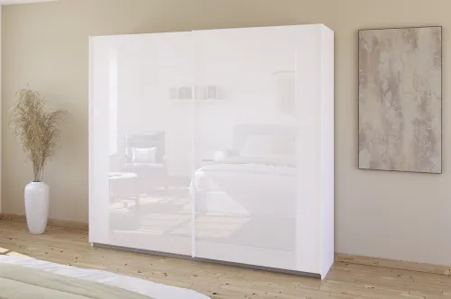 Schwebetürenschrank Artemis | mit Glastüren | alpinweiß / weiß | 226 x 210 x 62 cm