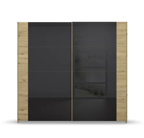 Schwebetürenschrank Artemis | mit Glastüren | Eiche Artisan / basalt grau | 226 cm x 210 cm x 62 cm
