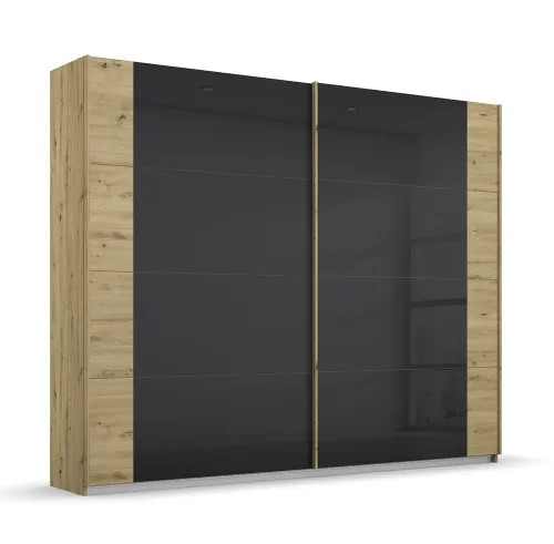 Schwebetürenschrank Artemis | mit Glastüren | Eiche Artisan / basalt grau | 226 cm x 210 cm x 62 cm