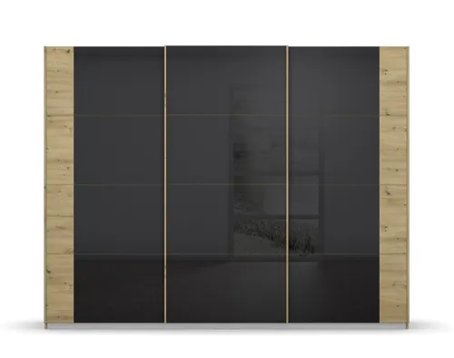 Schwebetürenschrank Artemis | mit Glastüren | Eiche Artisan / basalt grau | 271 x 210 x 62 cm