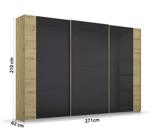Schwebetürenschrank Artemis | mit Glastüren | Eiche Artisan / basalt grau | 271 x 210 x 62 cm