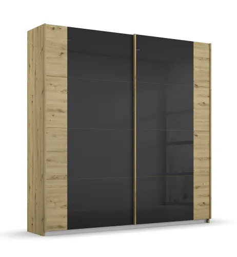 Schwebetürenschrank Artemis | mit Glastüren | Eiche Artisan / basalt grau | verschiedene Größe