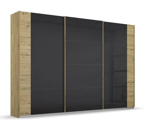 Schwebetürenschrank Artemis | mit Glastüren | Eiche Artisan / basalt grau | verschiedene Größe