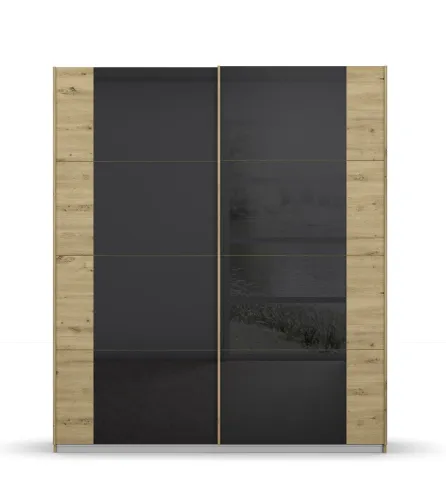Schwebetürenschrank Artemis | mit Glastüren | Eiche Artisan / basalt grau | verschiedene Größe