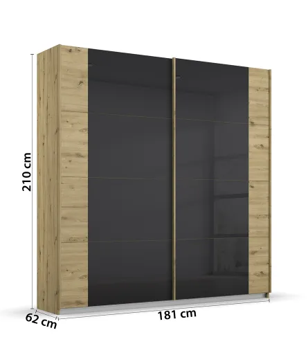 Schwebetürenschrank Artemis | mit Glastüren | Eiche Artisan / basalt grau | verschiedene Größe