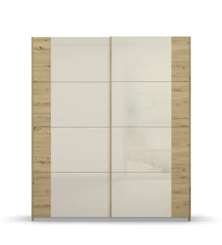 Schwebetürenschrank Artemis | mit Glastüren | Eiche Artisan / champagner | 181 x 210 x 62 cm