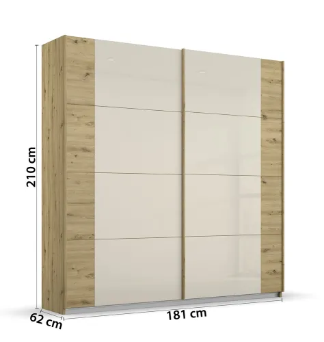 Schwebetürenschrank Artemis | mit Glastüren | Eiche Artisan / champagner | 181 x 210 x 62 cm