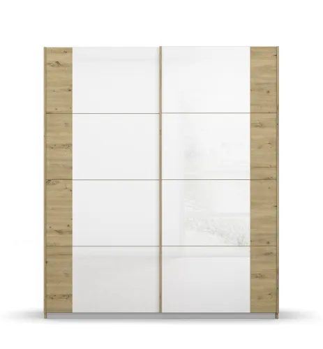 Schwebetürenschrank Artemis | mit Glastüren | Eiche Artisan / weiß | 181 x 210 x 62 cm