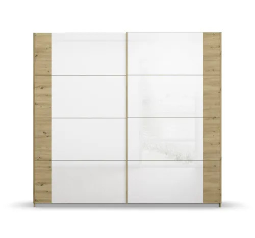 Schwebetürenschrank Artemis | mit Glastüren | Eiche Artisan / weiß | 226 x 210 x 62 cm