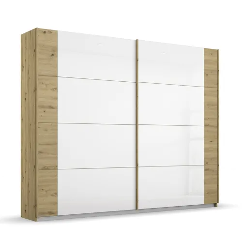 Schwebetürenschrank Artemis | mit Glastüren | Eiche Artisan / weiß | 226 x 210 x 62 cm