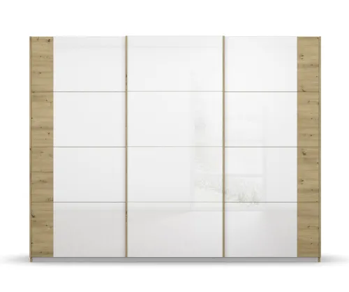 Schwebetürenschrank Artemis | mit Glastüren | Eiche Artisan / weiß | 271 x 210 x 62 cm