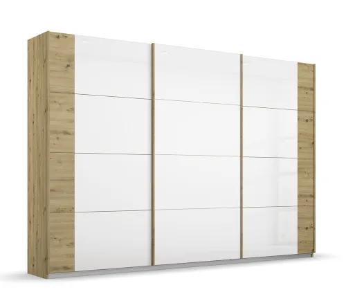 Schwebetürenschrank Artemis | mit Glastüren | Eiche Artisan / weiß| verschiedene Größe