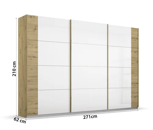 Schwebetürenschrank Artemis | mit Glastüren | Eiche Artisan / weiß| verschiedene Größe