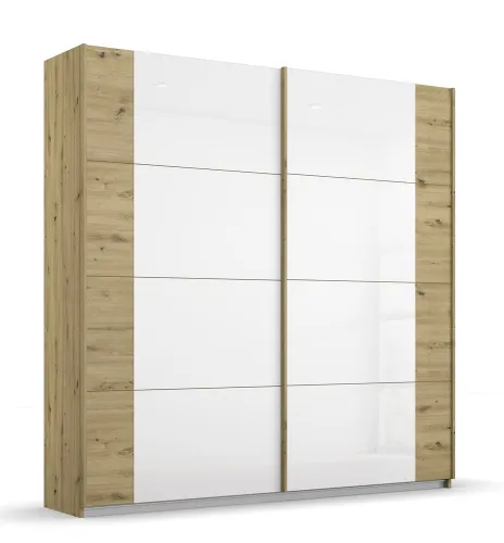 Schwebetürenschrank Artemis | mit Glastüren | Eiche Artisan / weiß| verschiedene Größe