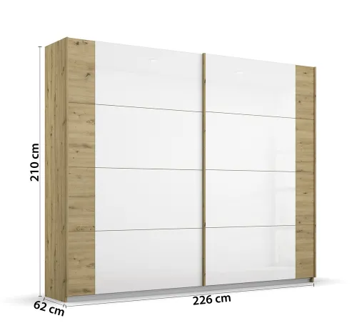 Schwebetürenschrank Artemis | mit Glastüren | Eiche Artisan / weiß| verschiedene Größe