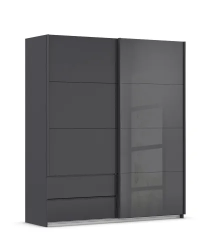 Schwebetürenschrank Elara mit Glas | grau metallic / basalt grau | 181 x 210 x 62 cm