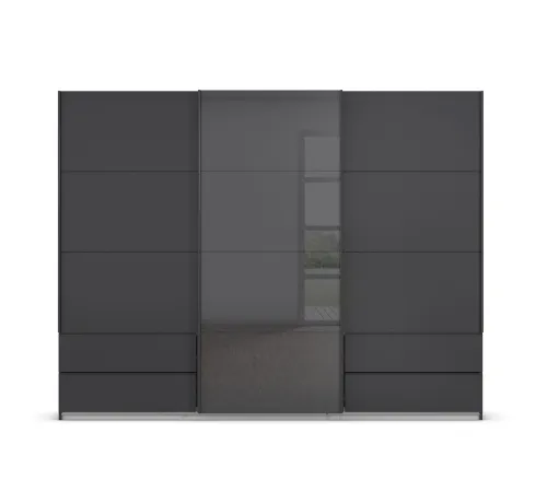 Schwebetürenschrank Elara mit Glas | grau metallic / basalt grau | verschiedene Größe