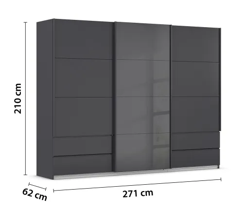 Schwebetürenschrank Elara mit Glas | grau metallic / basalt grau | verschiedene Größe