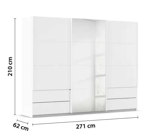 Schwebetürenschrank Elara mit Spiegel | alpinweiß | 271 x 210 x 62 cm