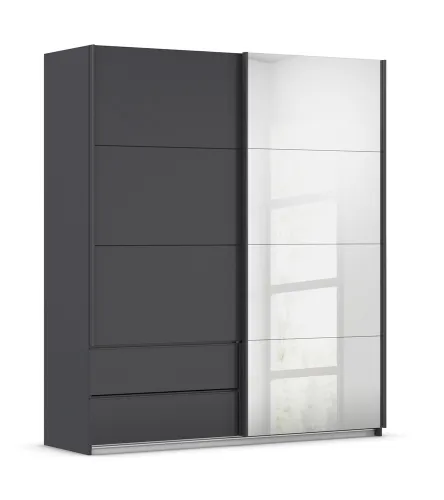 Schwebetürenschrank Elara | mit Spiegel | grau metallic | 181 cm x 210 cm x 62 cm