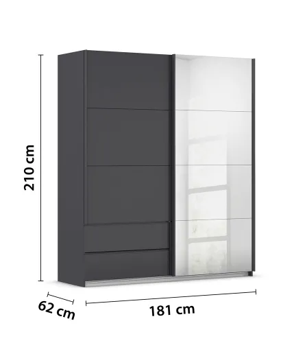 Schwebetürenschrank Elara | mit Spiegel | grau metallic | 181 cm x 210 cm x 62 cm