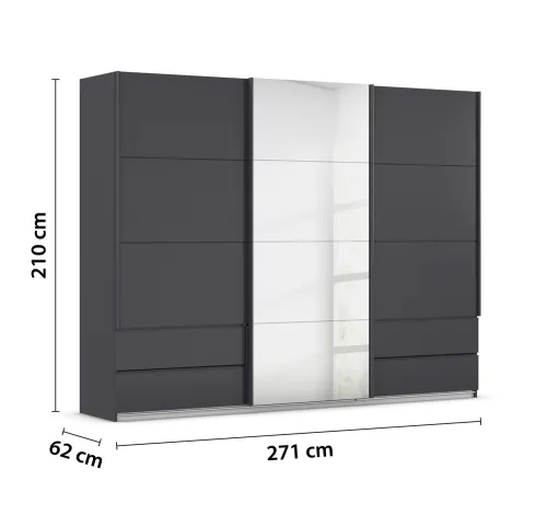 Schwebetürenschrank Elara mit Spiegel | grau metallic | 271 x 210 x 62 cm