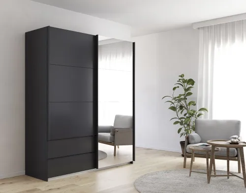 Schwebetürenschrank Elara mit Spiegel | grau metallic | verschiedene Größe