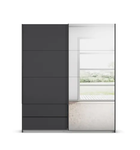 Schwebetürenschrank Elara mit Spiegel | grau metallic | verschiedene Größe