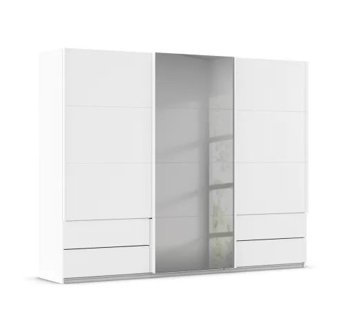 Schwebetürenschrank Elara mit Spiegel in grau | alpinweiß | 271 x 210 x 62 cm