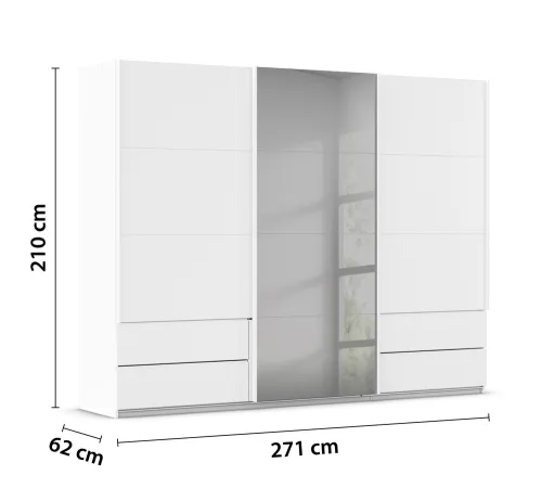 Schwebetürenschrank Elara mit Spiegel in grau | alpinweiß | verschiedene Größe