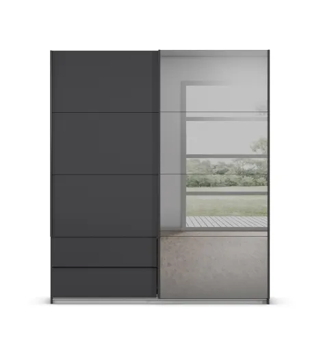 Schwebetürenschrank Elara mit Spiegel in grau | grau metallic | verschiedene Größe