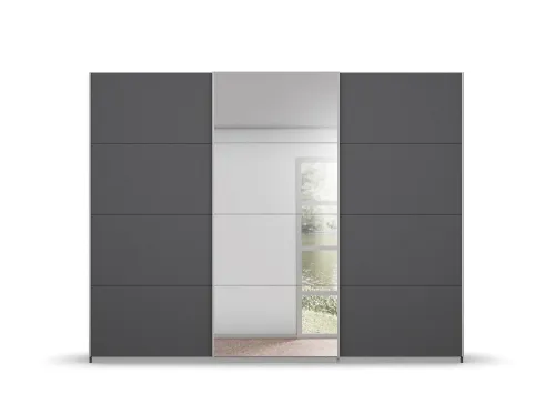 Schwebetürenschrank Kulmbach | 3-türig | mit Spiegel & Zubehör | grau metallic | 271x229