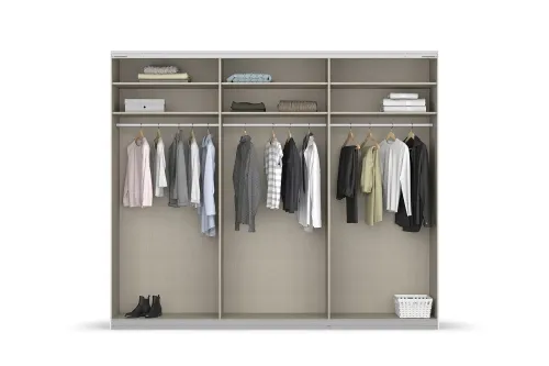 Schwebetürenschrank Kulmbach | 3-türig | mit Spiegel & Zubehör | grau metallic | 271x229