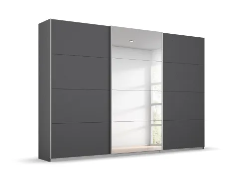 Schwebetürenschrank Kulmbach | 3-türig | mit Spiegel & Zubehör | grau metallic | verschiedene Größen