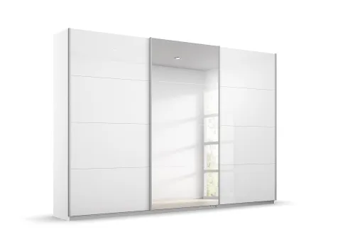 Schwebetürenschrank Kulmbach | 3-türig | mit Spiegel & Zubehör | weiß Hochglanz / alpinweiß | 271x210