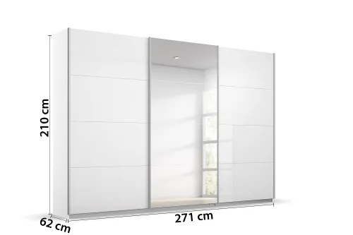 Schwebetürenschrank Kulmbach | 3-türig | mit Spiegel & Zubehör | weiß Hochglanz / alpinweiß | verschiedene Größen