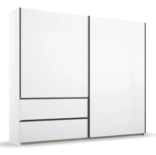 Schwebetürenschrank Sevilla | 2-türig | Alpinweiß Hochglanz / grau metallic | 218 x 210 x 59 cm