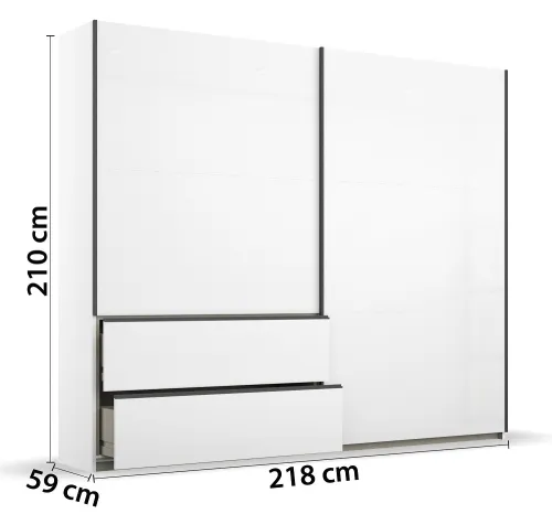 Schwebetürenschrank Sevilla | 2-türig | Alpinweiß Hochglanz / grau metallic | 218 x 210 x 59 cm