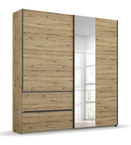 Schwebetürenschrank Sevilla mit Spiegel | 2-türig | Eiche Artisan / grau metallic | 175 x 210 x 59 cm