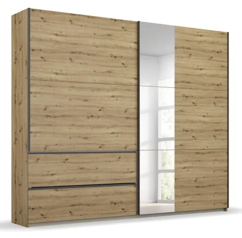 Schwebetürenschrank Sevilla mit Spiegel | 2-türig | Eiche Artisan / grau metallic | 218 x 210 x 59 cm