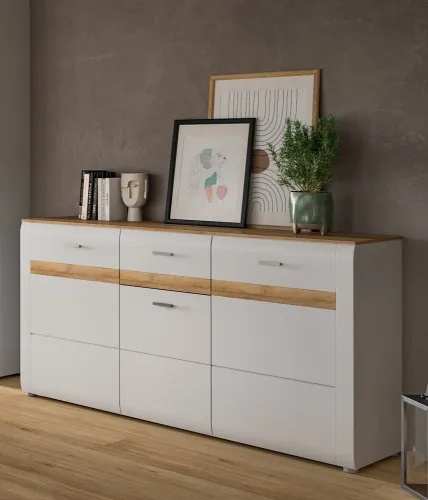 Sideboard Ashton | Ashgray matt / Rivera Eiche | 150 x 86 x 43