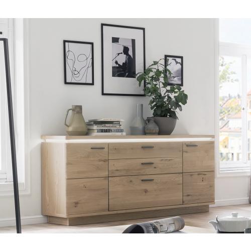 Sideboard Barcelona | Balkeneiche Bianco / Eiche Bianco | inkl. LED Beleuchtung