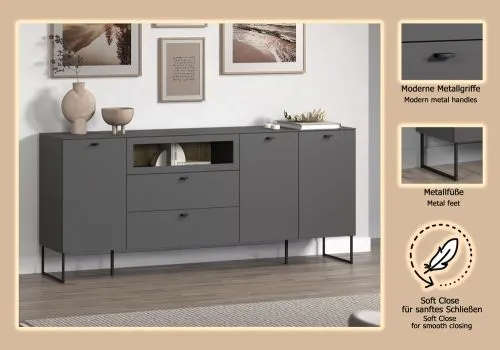 Sideboard Bellugi 1, Anthrazit Dekor – Ansicht 7