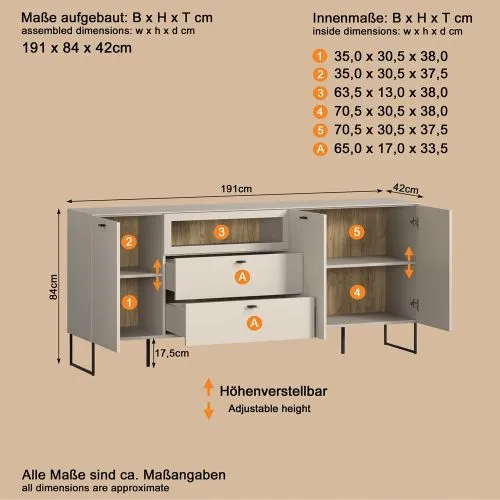 Sideboard Bellugi 1, Cashmere Dekor – Ansicht 6