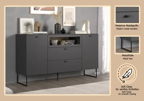 Sideboard Bellugi, Anthrazit Dekor – Ansicht 7