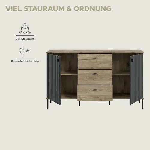 Sideboard Chess | mit 3 Schubkästen | Nox Oak / schwarz