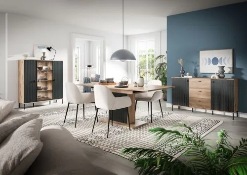 Sideboard Chess | mit 3 Schubkästen | Nox Oak / schwarz