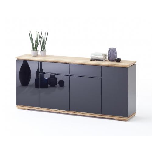 Sideboard Chiaro groß | schwarz Hochglanz / Asteiche massiv