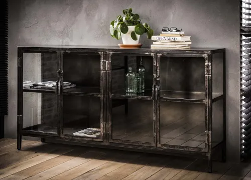 Sideboard Edfu | Glas & Metall | Vintage anthrazit
