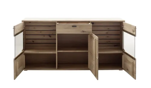 Sideboard Girona | mit Glastüren | Ast / Balkeneiche | mit Beleuchtung Komplettset